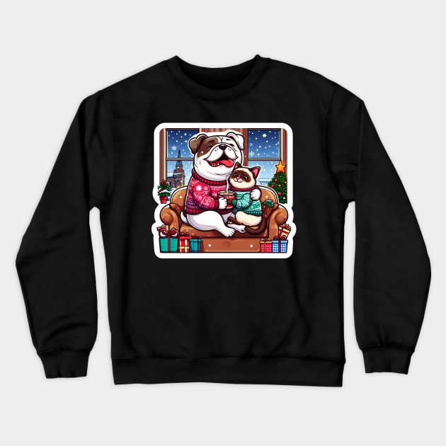 We Saw That meme Bulldog Siamese Cat Ugly Christmas Sweater Hot Chocolate Home Snowing Crewneck Sweatshirt by Plushism